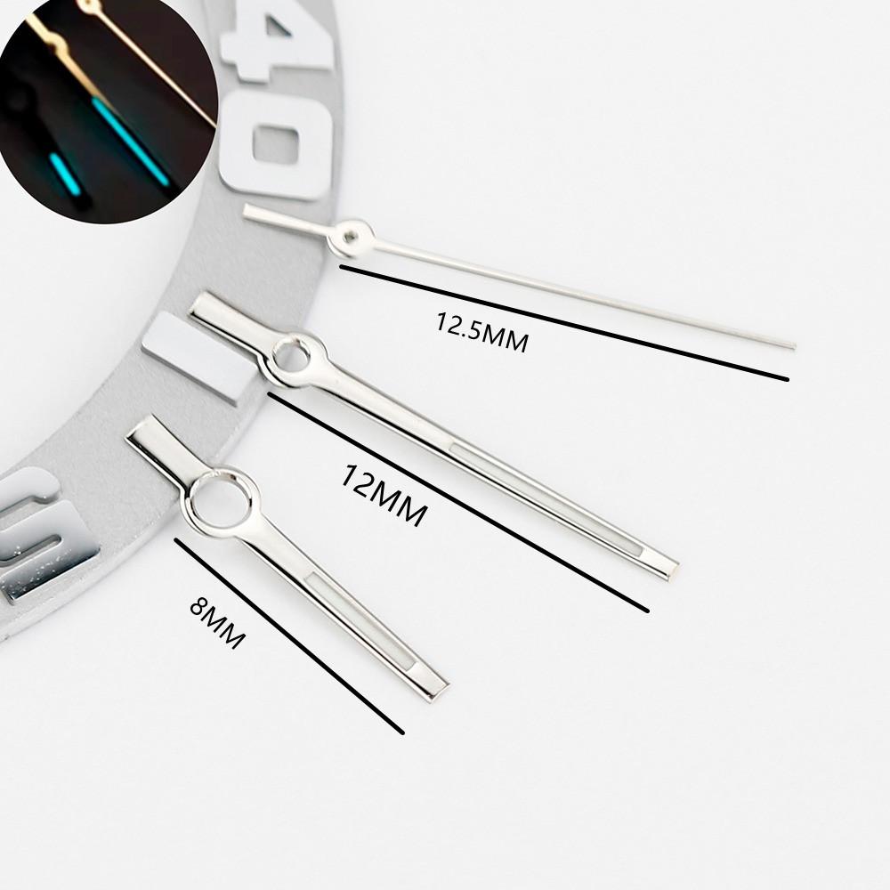 Logbook Needles Nh35 NH36 Polished Silver Hands 8*12*12.5mm Baton Style Datejust Hands Watch Hands C3 Blue Luminous Replacement