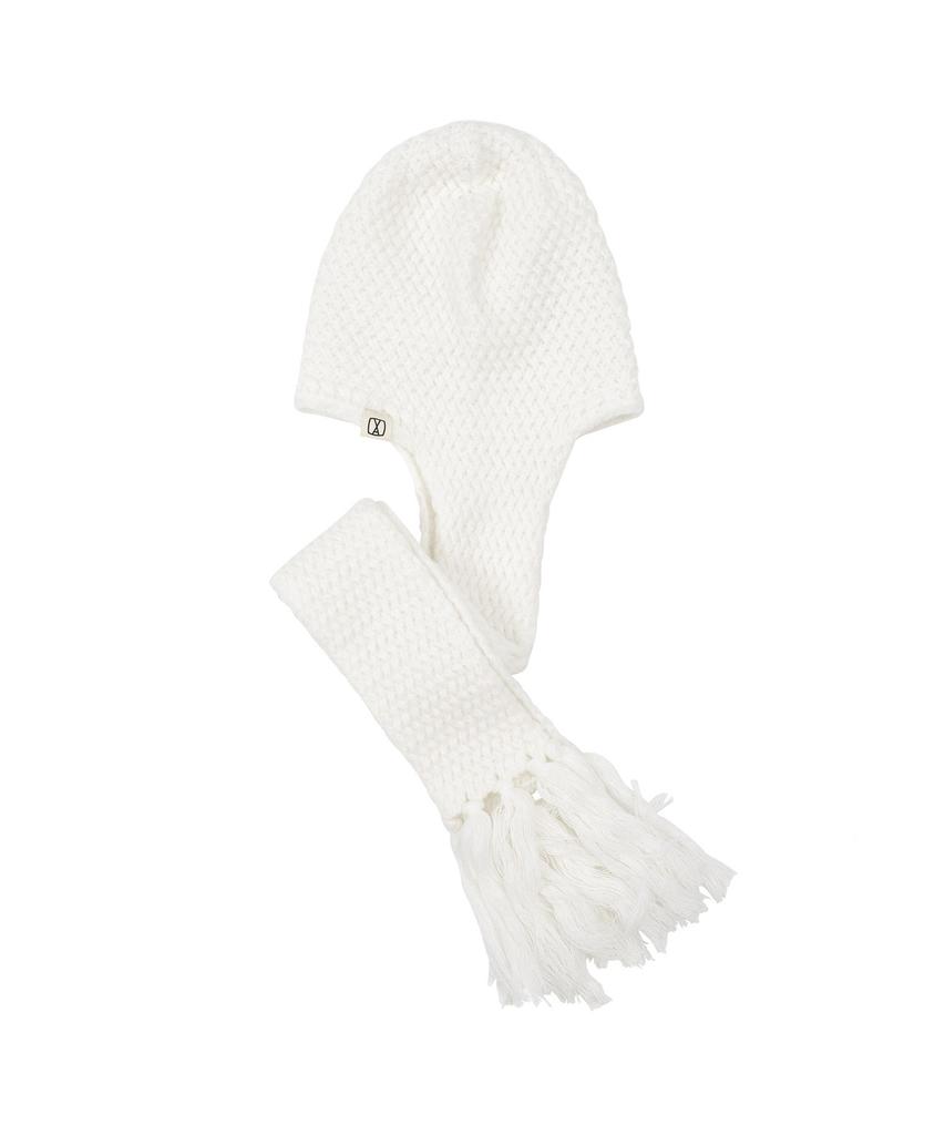 Bajal Va Square Label Knit Scarf Beanie Ivory