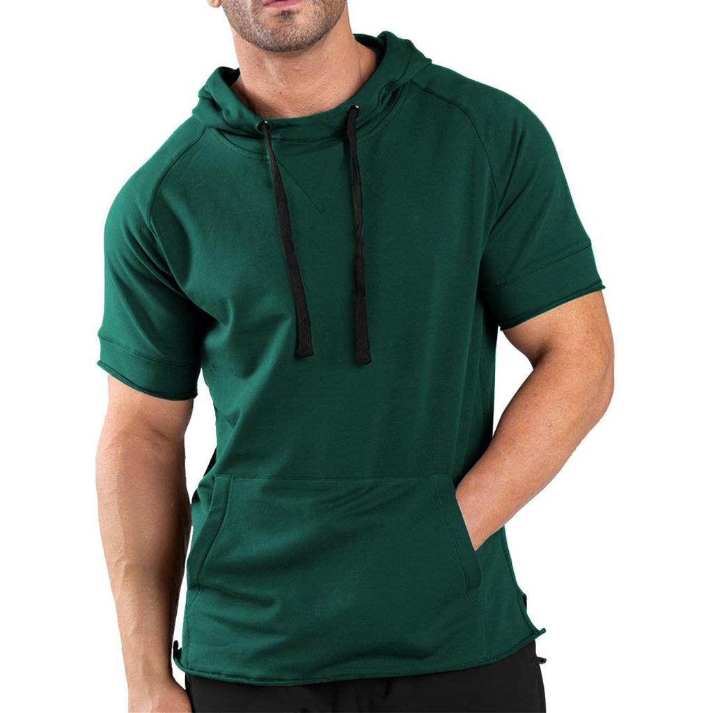 Men's  Loose  Fitting  Pocket  Casual  Sports  Hooded  Short  Sleeved  T,Shirt