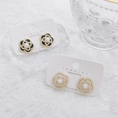 Earrings Titanium Pearl Wedding Guest Look Luxury Rose Flower