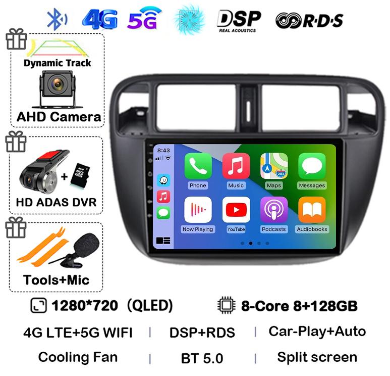 Android 14 Carplay Auto Autoradio WIFI+4G For Honda Civic 1996-2001 Car Radio Multimedia Video Player GPS Stereo 360 Camera WIFI