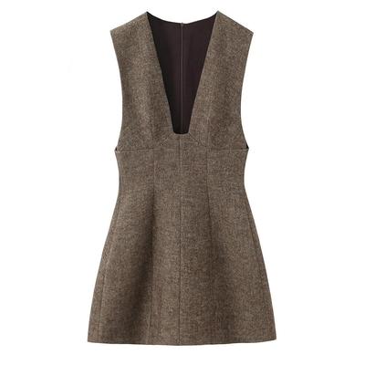 European Style Autumn/Winter Sleeveless Deep V-Neck Mini Dress