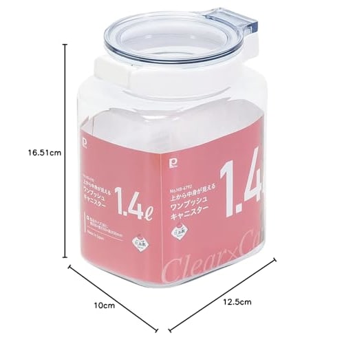 Pearl Metal Storage Container Canister, 1.4L, One-Push, One-Touch, Made in Japan, See-Through Top, HB-6792