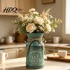 Country Style Interior Ornament Vintage Metal Milk Can Vase Farmhouse Iron Flower Bucket with Handles & Jute Modern Home Living Room Accent