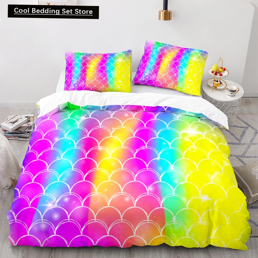 Mermaid Tail Duvet Cover King Queen Size Kids Fish Scales Bedding Set Girly Ocean Animal Princess 2/3pcs Polyester Quilt Cover