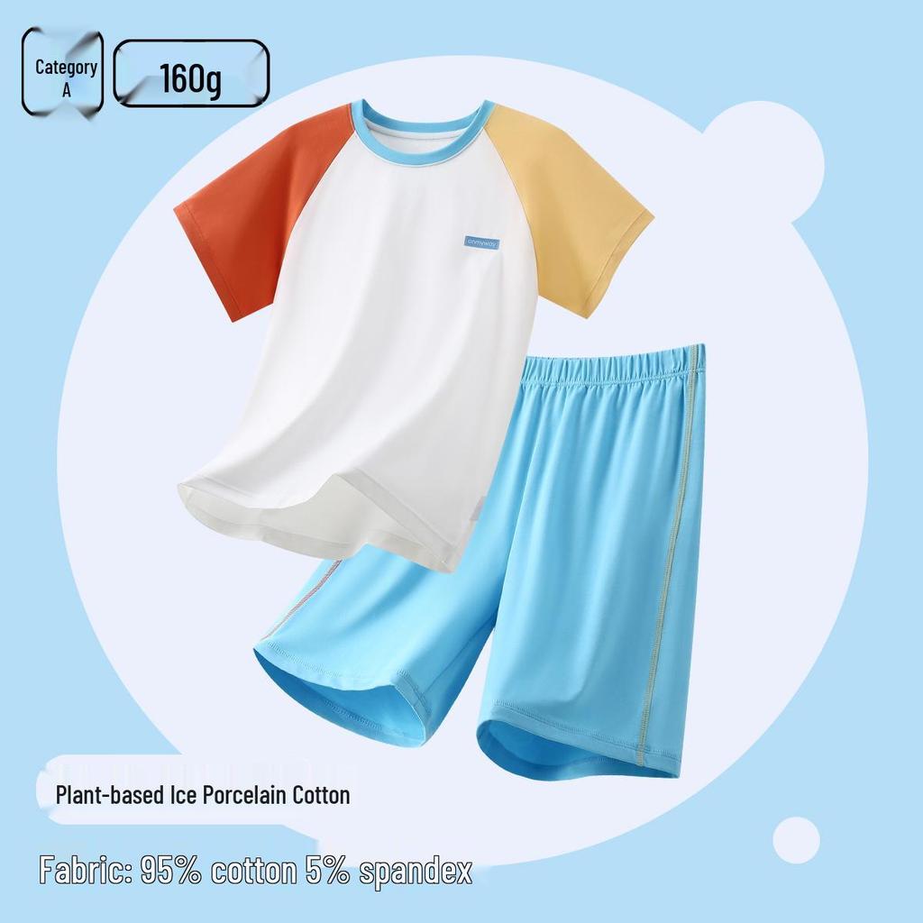Kids' Summer Cotton Pajamas: Boys' Short Sleeve Lightweight Home Set for Tweens