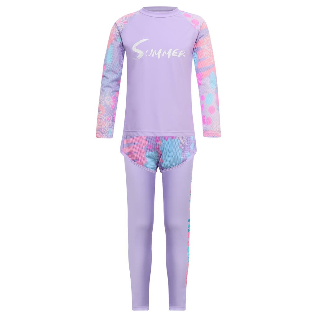 Kids Tie Dye Swim Set Long Sleeve Rash Guard Top Swim Shorts UV Protective Pants Sun Safe Beachwear