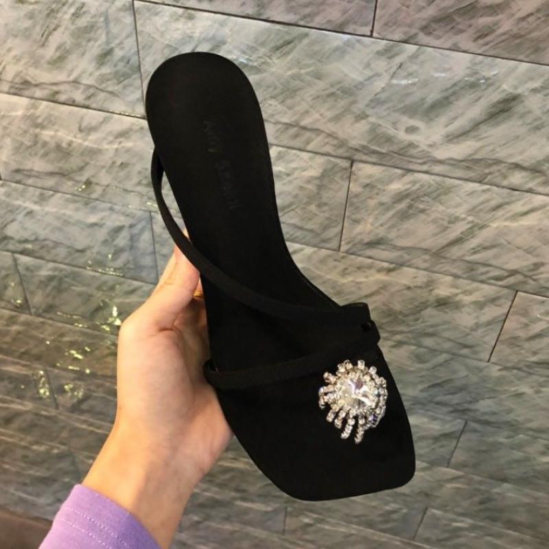 Fashion Cryatal Lurxury Women Slippers Elegant High Heels Clip Toe Shoes Fashion Pumps Summer 2025 Trend Slides Dress Zapatillas Mujer