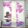 Flower Pink Orchid Reflection Sheer Curtains for Girl Kids Bedroom Kitchen Window Drapes Curtain Home Decoration