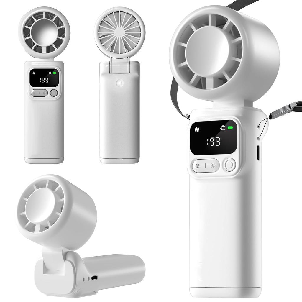 199-Speed Digital Display Handheld & Desktop Fan with Ice Pack, Foldable Design, USB Charging, and Night Light
