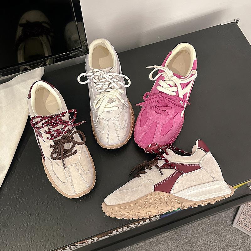 Cowhide version~ 8cm small man inner height increase retro color matching German training shoes women's versatile casual sports dad shoes