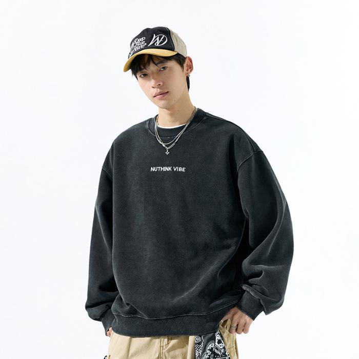 Unisex Trendy American Letter Embroidery Hoodie, Heavyweight & Washed, Perfect for Couples & Students in Autumn.