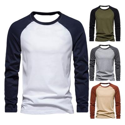 Autumn Winter Men Bottoming Top Slim Fit Patchwork O Neck Pullover Stretchy Long Sleeves Mid Length Fitness Exercise Daily Wear Shirt