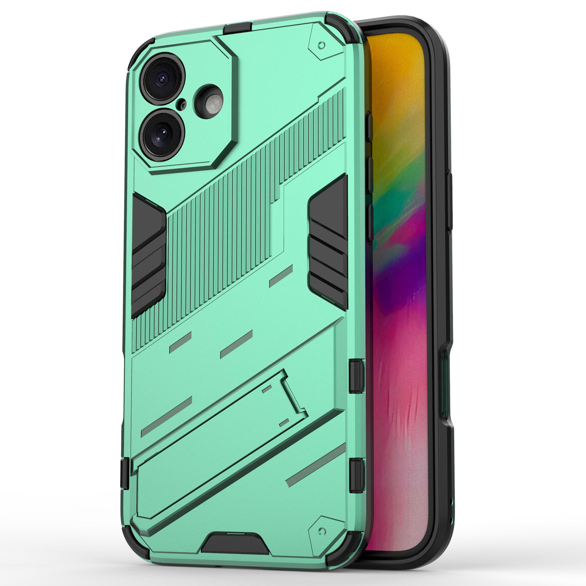 

For iPhone 16 Case PC+TPU Shockproof Phone Cover with Kickstand Green