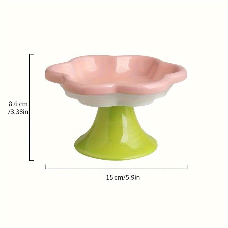 Elevated Ceramic Cat Bowl Flower Design Food Bowl High Foot Water Plate Snack Dish with Stand for Neck Protection Drinking Water