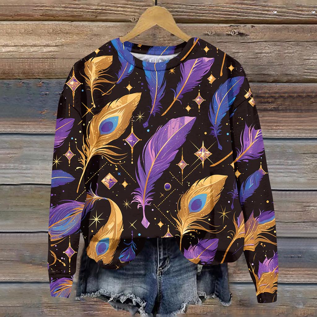 Women's Fashion  Printed Long Sleeve Loose Round Neck Sweatshirt Top