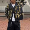 Mens Street Style Knit Cardigan Fall Loose Fit Color Block Sweater Casual Long Sleeve Top Teens