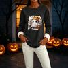 Women's Lined Long Sleeve Neck Halloween Print Top