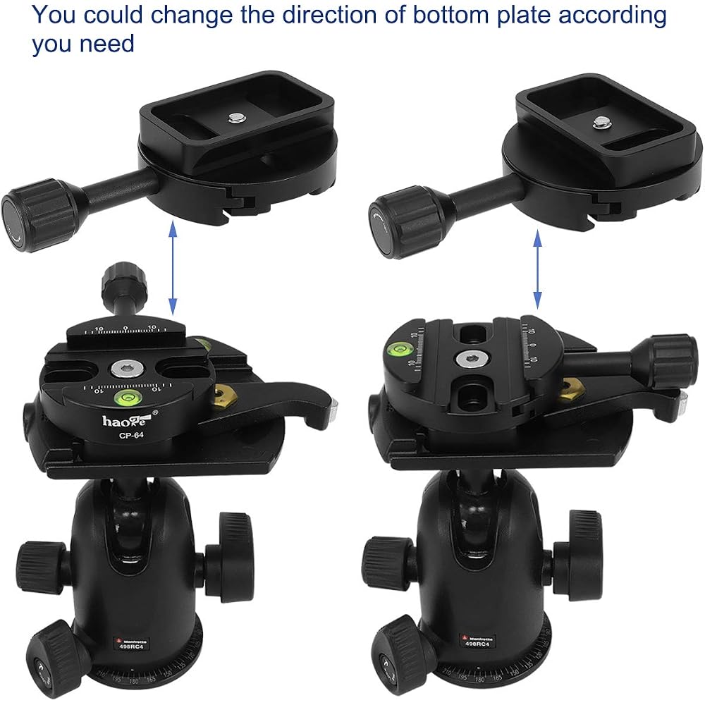 Haoge CP-64 Quick Release Clamp with RC4/400PL Base Adapter Converter, Compatible with Manfrotto RC4 System to Arca-Swiss, Fits 400PL/405/410/RC4