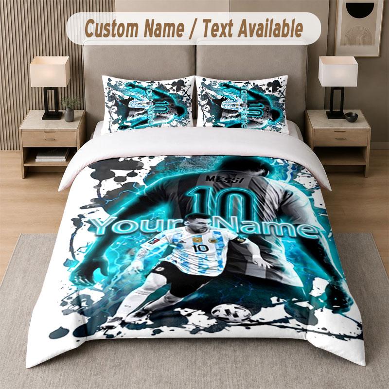 Custom Bedding Set Lionel Messi Pattern, Print Name Text 1 Duvet Cover plus 2 Pillowcases Home Textile