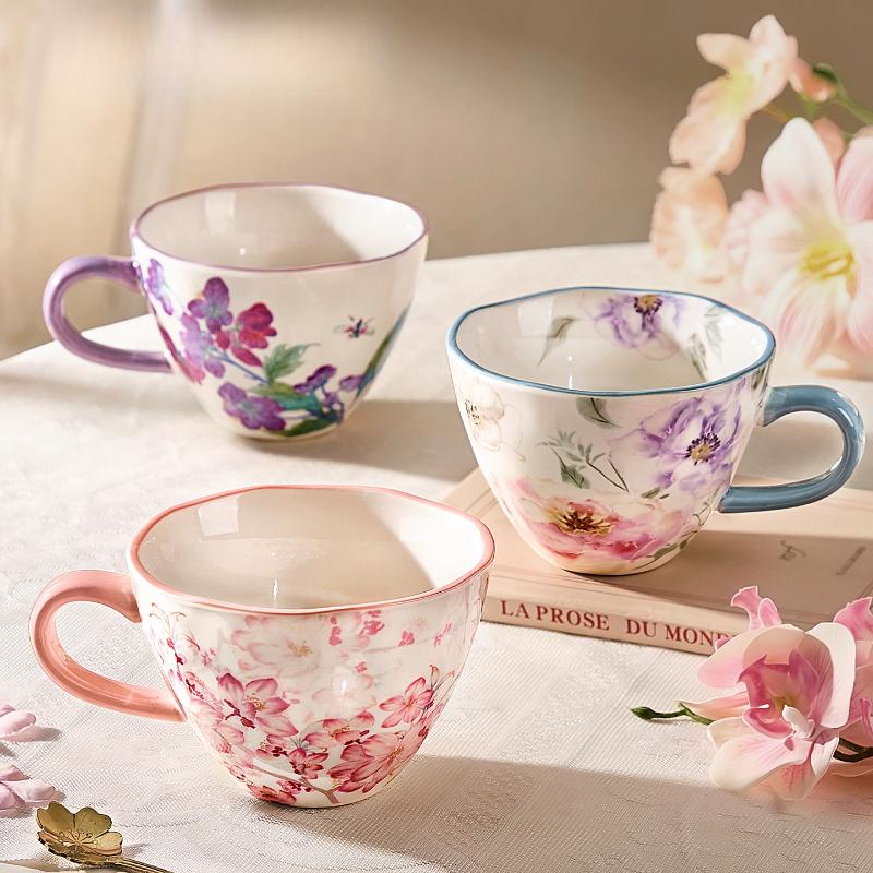 Ceramic Coffee Mug, Premium 350ml Bone China Coffee Tea Hug Mug, Floral Designed Teacup, Breakfast Cup