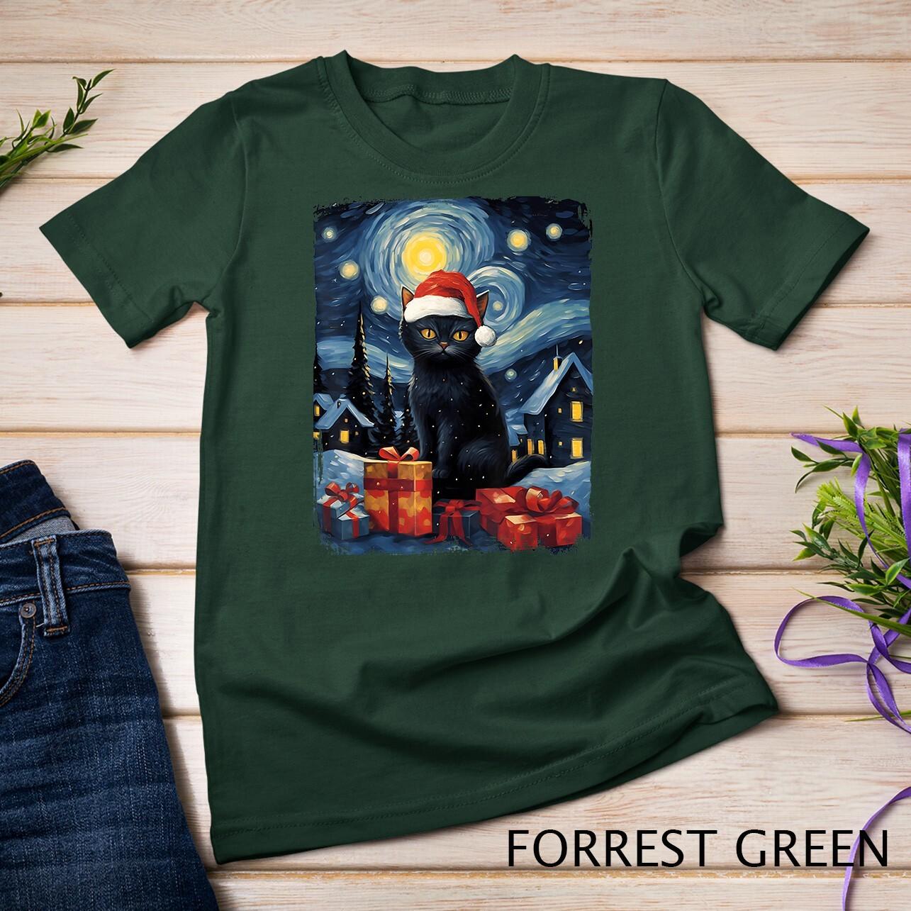 Christmas Black Cat Starry Night Retro Cat Art T-Shirt Mens Womens Tees Top Unisex T-Shirt Mens Womens Tees Top 4XL