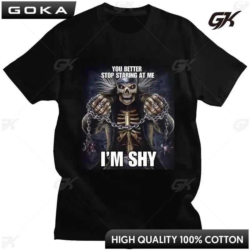 Im Afraid of Talking To Women Tshirt Hard Skull Model Mens and Womens Cotton Graphic Tshirt Oversized Short Sleeved Tshirt