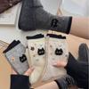 Cute Cartoon Cat Thickened Wool Socks for Autumn and Winter, Women's Warm Mid-calf Socks, Color-blocking Pile Socks