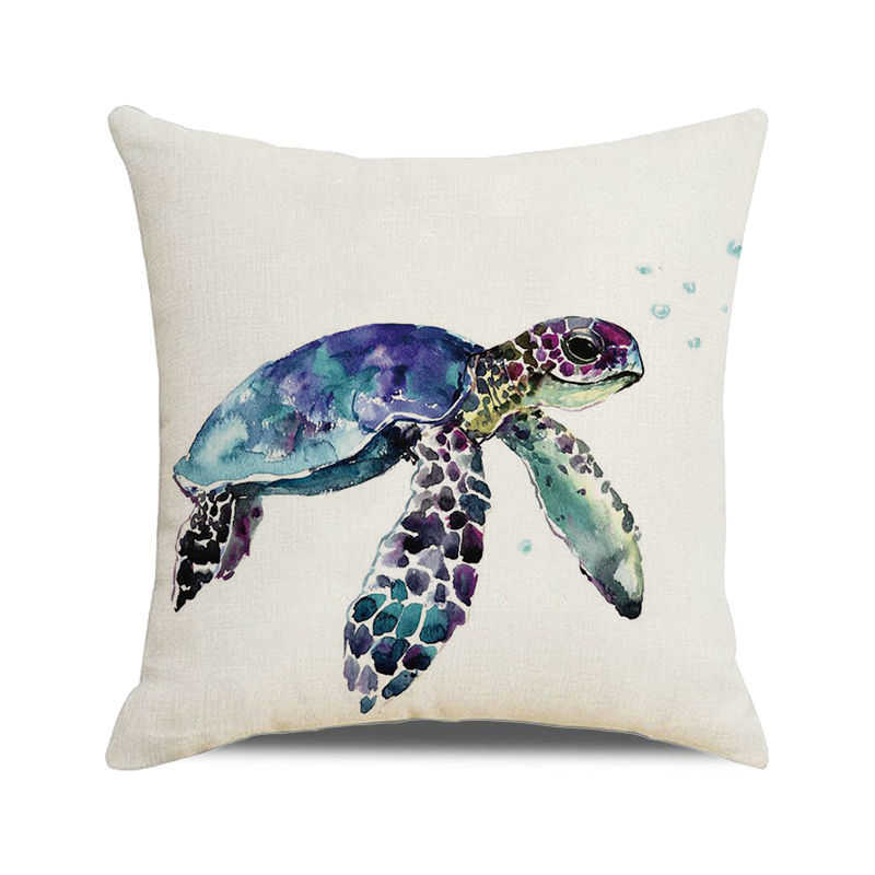 Watercolor Turtle Cartoon-style Ocean Digital Printing Short Plush Pillow Covers for Car Sofa Office Cushion Cover Home Goods