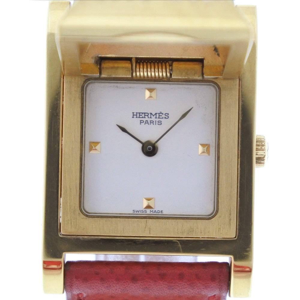 

HERMES Medor Watches gold/Red WhiteDial Plated Gold/leather Quartz Women Used
