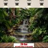2D Gartenteich-Wasserfall Kulisse, Tropische Pflanzen & Kaskadierender Wasserfall Hintergrundtuch