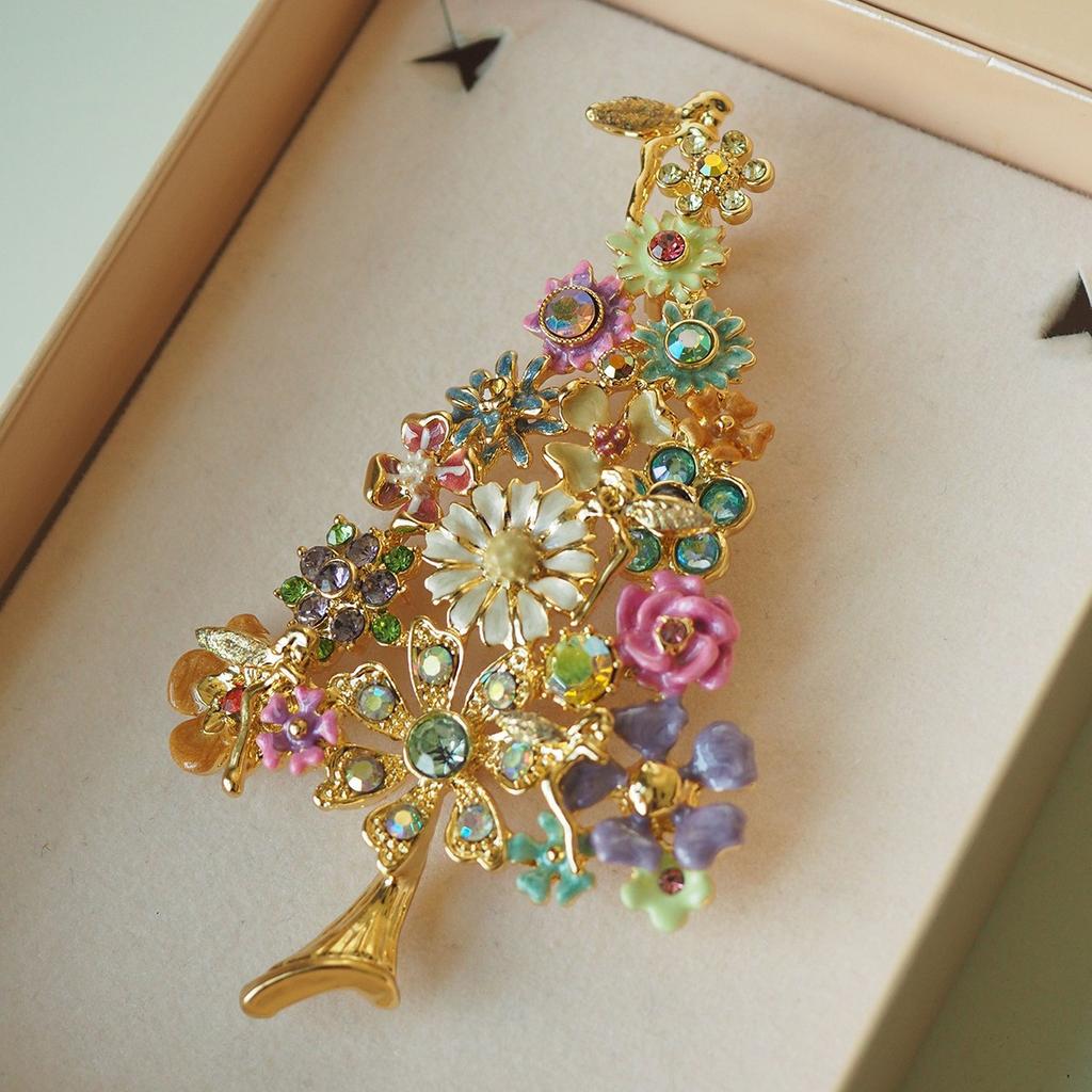 Vintage Dream Crystal Flower Fairy Brooch Vintage Medieval Western Makeup Christmas Tree Pin