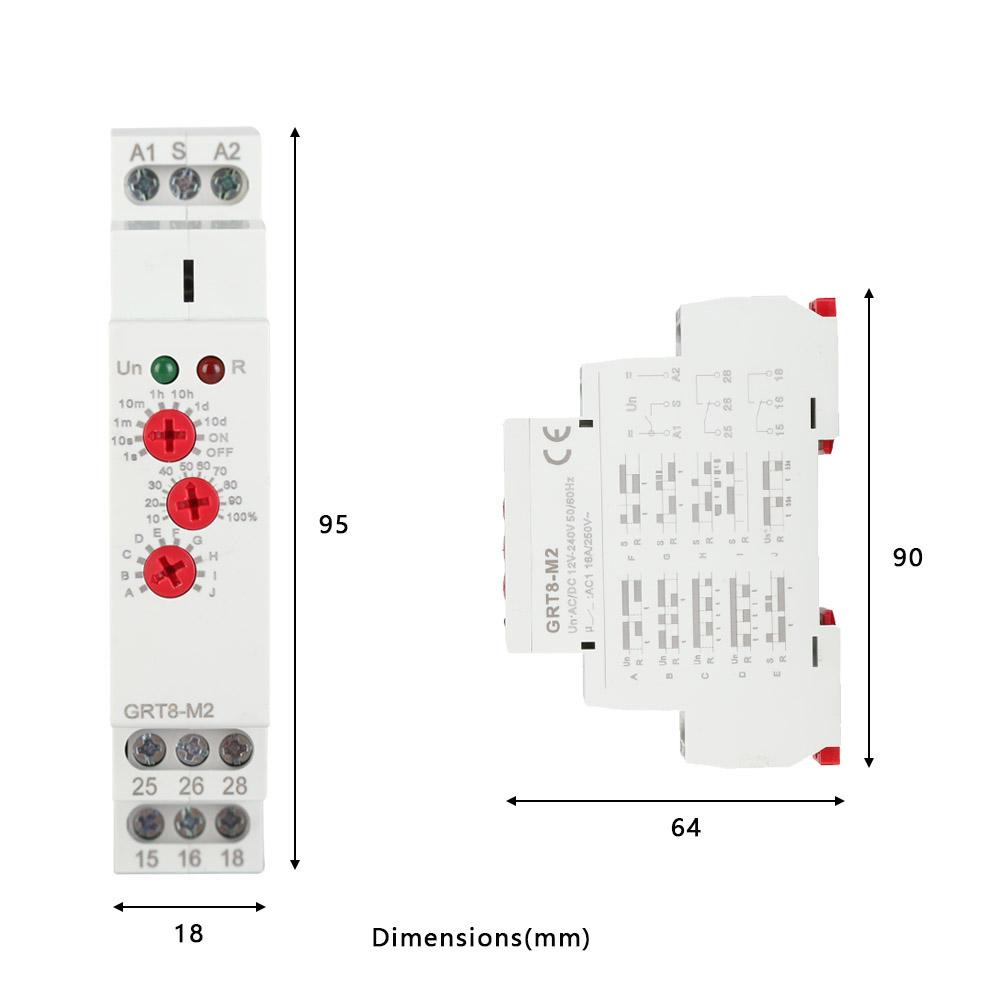 GRT8-M2 Multifunctional Delay Time Relay with 10 Functions DIN Rail Mount AC/ 12V-240V