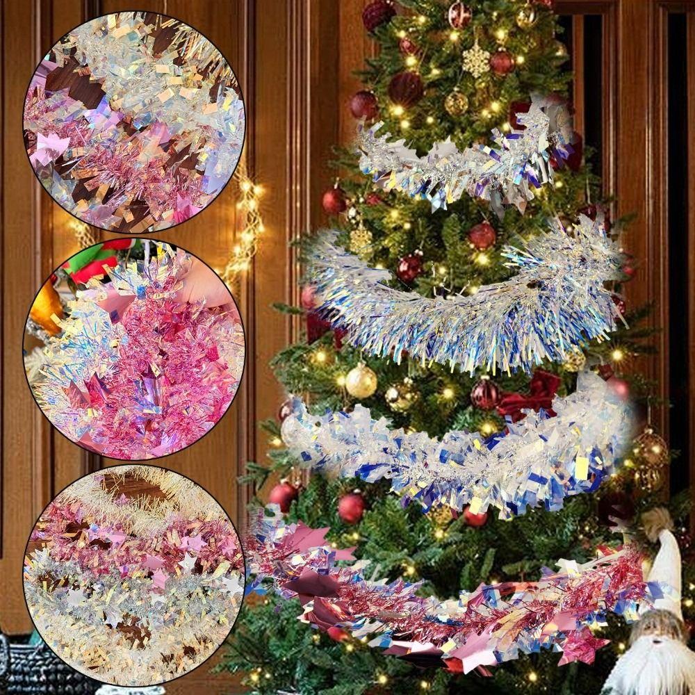 Colorful Strips Christmas Glitter Garland DIY Xmas Tree Decoration Ribbon  for Staircase Decor