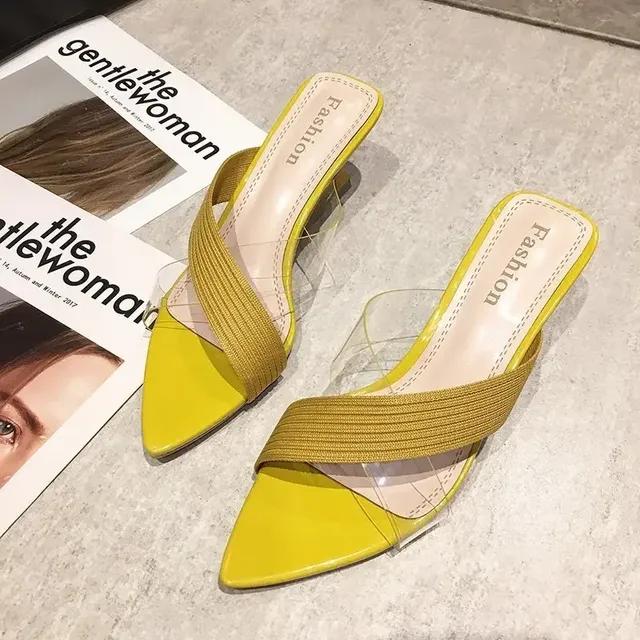 

Сексуальные сандалии-гладиаторы королевы, вязаные женские прозрачные сандалии из ПВХ, с острым носком, на высоком каблуке, для вечеринок, с крестом 40 жёлтый