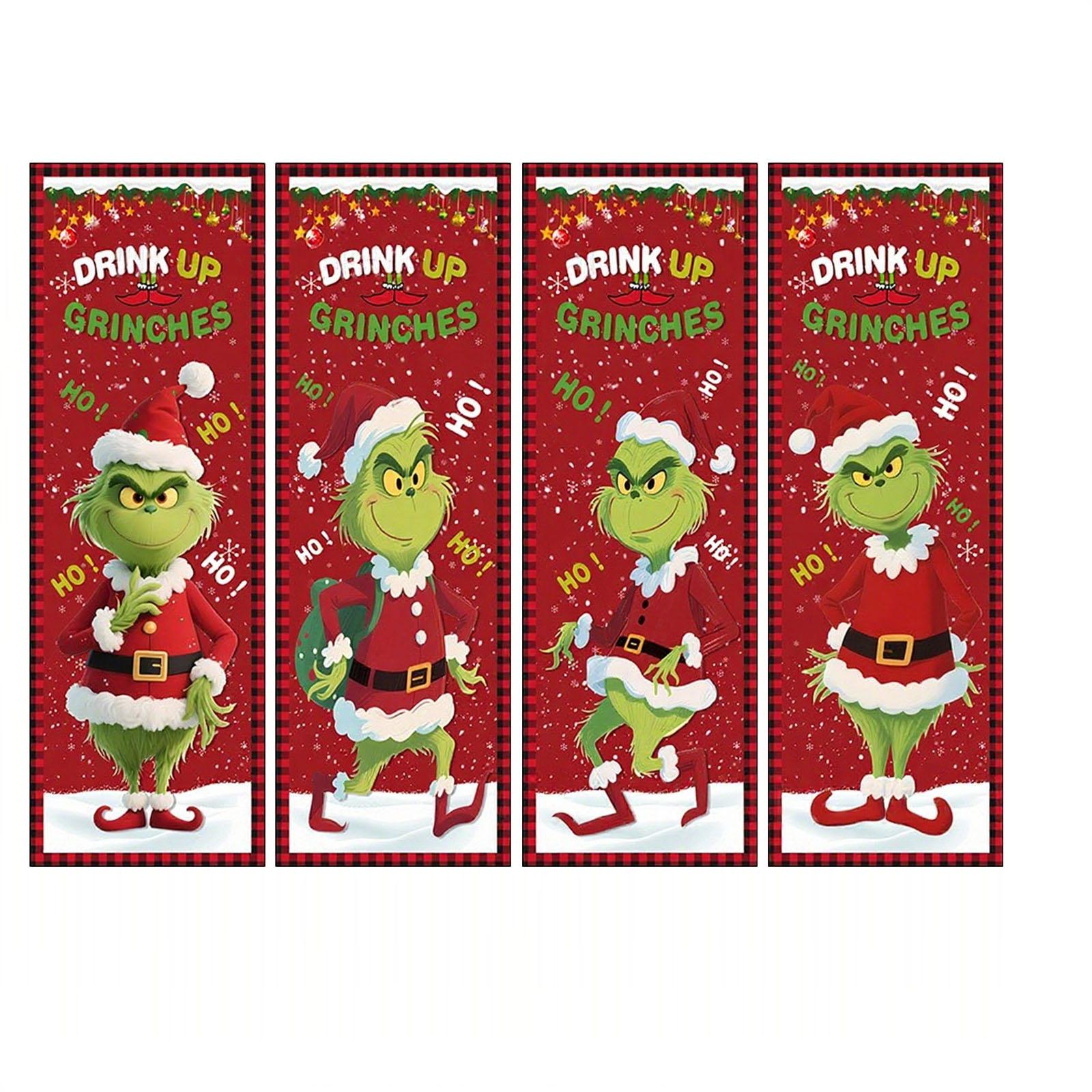 

New Christmas Flag Four-piece Set, Christmas Background Bugrinch Family Atmosphere Decorative Hanging Cloth Banner. One Size