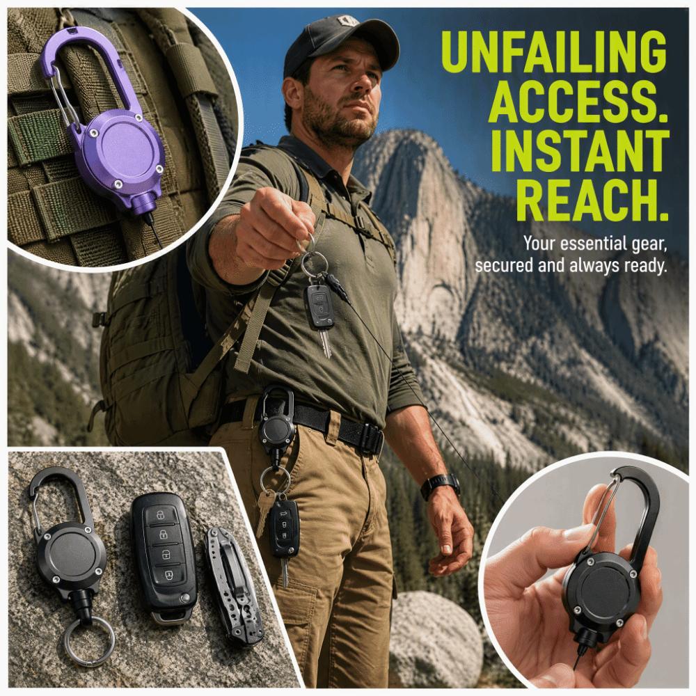 Steel Cable Retractable Keychain Aluminum Zinc Zinc Alloy Retractable Key Holder Camping