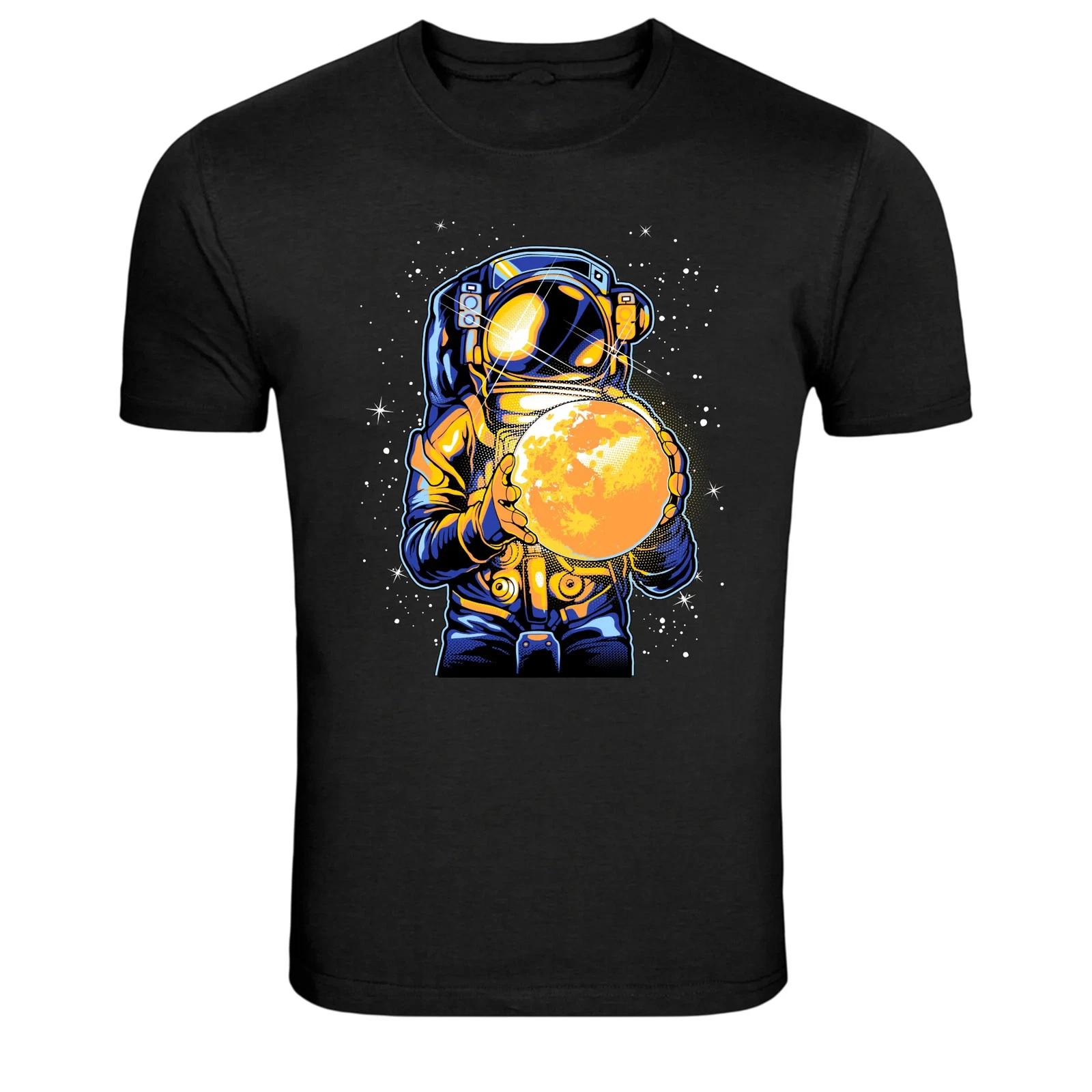 Astronaut Holding Glowing Planet Space Graphic T-Shirt S