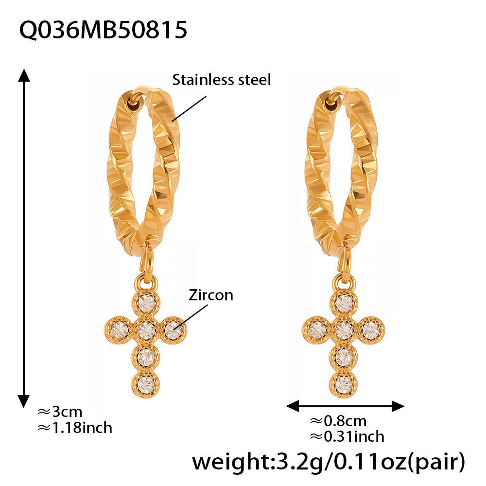 18k Gold-Plated Stainless Steel Zircon Cross Earrings – Minimalist Luxury Style