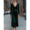 Spring European and American Velvet Long-sleeved Dress V-neck Sequins Slim Fit Elegant Temperament Commuter Splicing