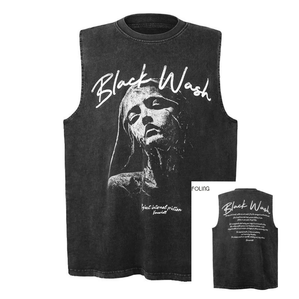 Street Cycling Vest Uninspired Vest American High Street Summer Vest Old Washed Cotton Sleeveless T-shirt