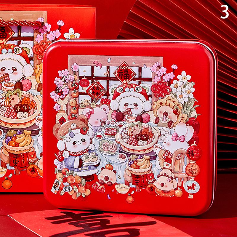 Chinese  Year Tinplate Candy Tin Can Metal Box Cartoon Year Of The Horse Panda Printed Candy Cookie Tea Storage Gift Case