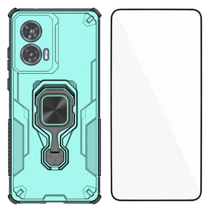 For Motorola Edge 50 Fusion 5G Phone Case WANLONFENG PC TPU Back Cover Kickstand with Tempered Glass