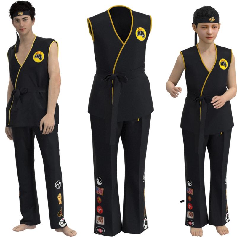 Kid Cobra Karate Kai Cosplay Top Kalhoty Oblečení Halloweenské Oblečení Taekwondo