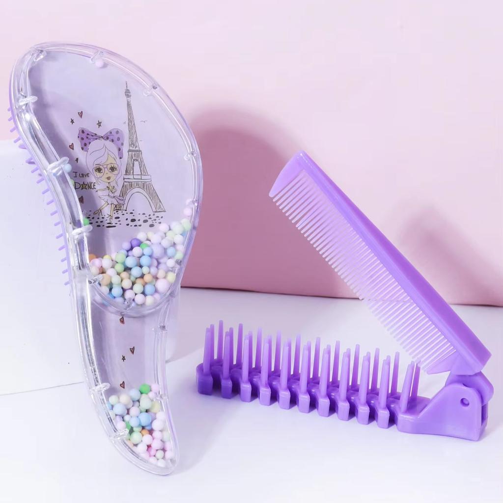 Cartoon Hairdressing Travel Set - Air cushion non damaging hair brush, mini pocket folding comb, suitable for all types of hair