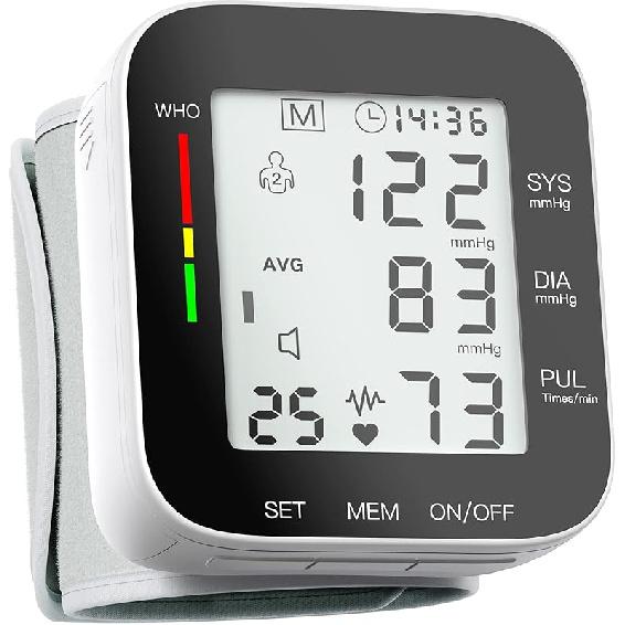 Blood Pressure Monitor Automatic Large LCD Display Adjustable Wrist Cuff Dual 99 Reading Memory Digital Portable Machine for Home Use with Carrying