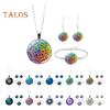 1 Set Women Jewelry Set Flower Print Glass Pendant Vintage Ethnic Style Prom Party Earrings Necklace Bracelet Combo Ideal Christmas Gift
