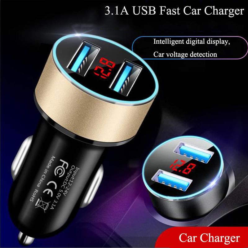 Auto Dual USB Auto Zigarettenanzünder 5V 3.1A Stromanschluss Schnellladeadapter mit LED-Anzeige für Telefone Kameras PC