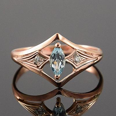 Huitan Rose Goud Kleur Dames Ringen met Marquise Blauwe Cubic Zirconia Elegante Bruiloft Feest Bruids Accessoires Mode Sieraden