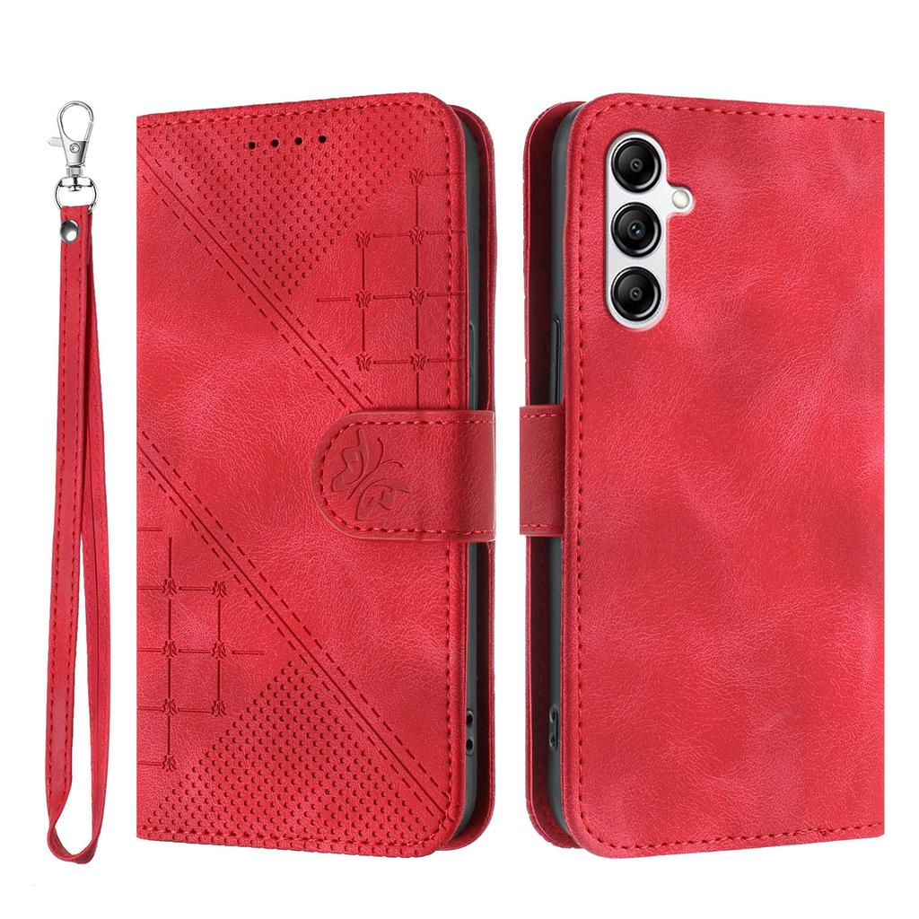 For Samsung Galaxy A14 4G/Galaxy A14 5G Leather Wallet Case Butterfly Flower Imprinted Phone Cover with Strap